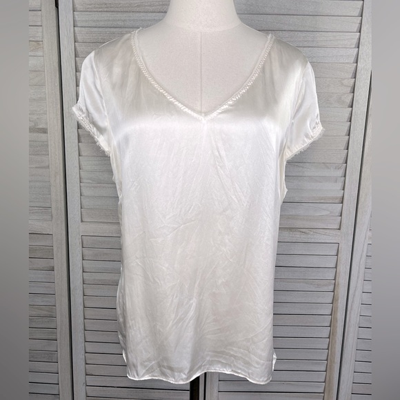 TAHARI 100% Silk Short Sleeve Blouse Ivory-XL - Picture 1 of 4